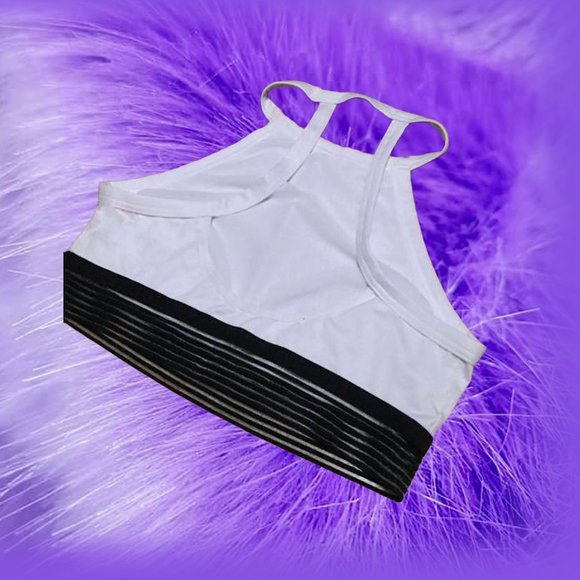 🌸🖤3/$30 - Cute Victoria's Secret White High Neck Halter Bra & Black Mesh - Picture 6 of 7